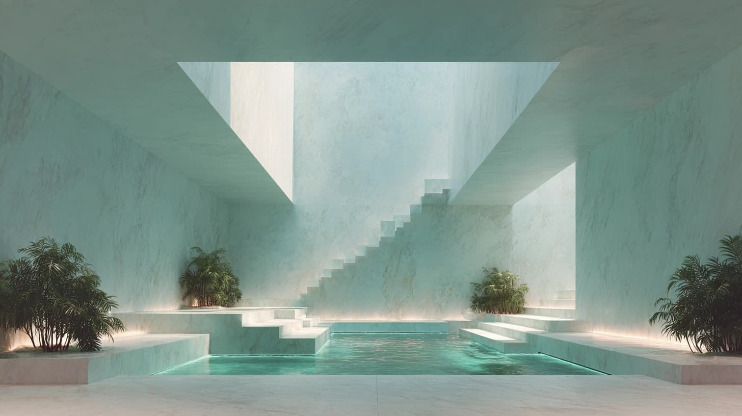 Geometrischer Spa-Pool mit biophilem Design — Klarheit und Struktur für Ihr Reporting