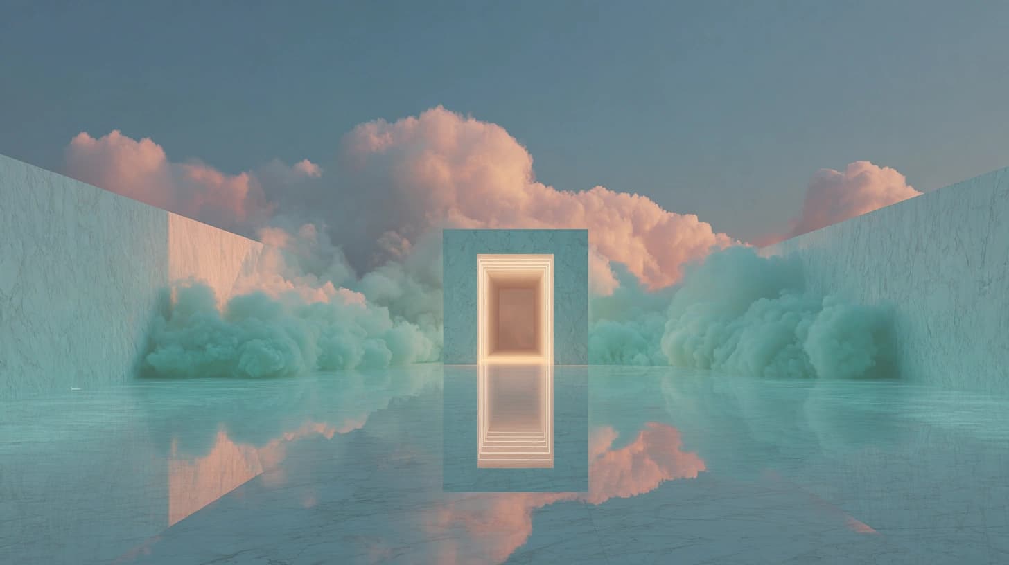 Wolkentor in Teal — symbolisiert den Weg zu innovativer Spa-Technologie